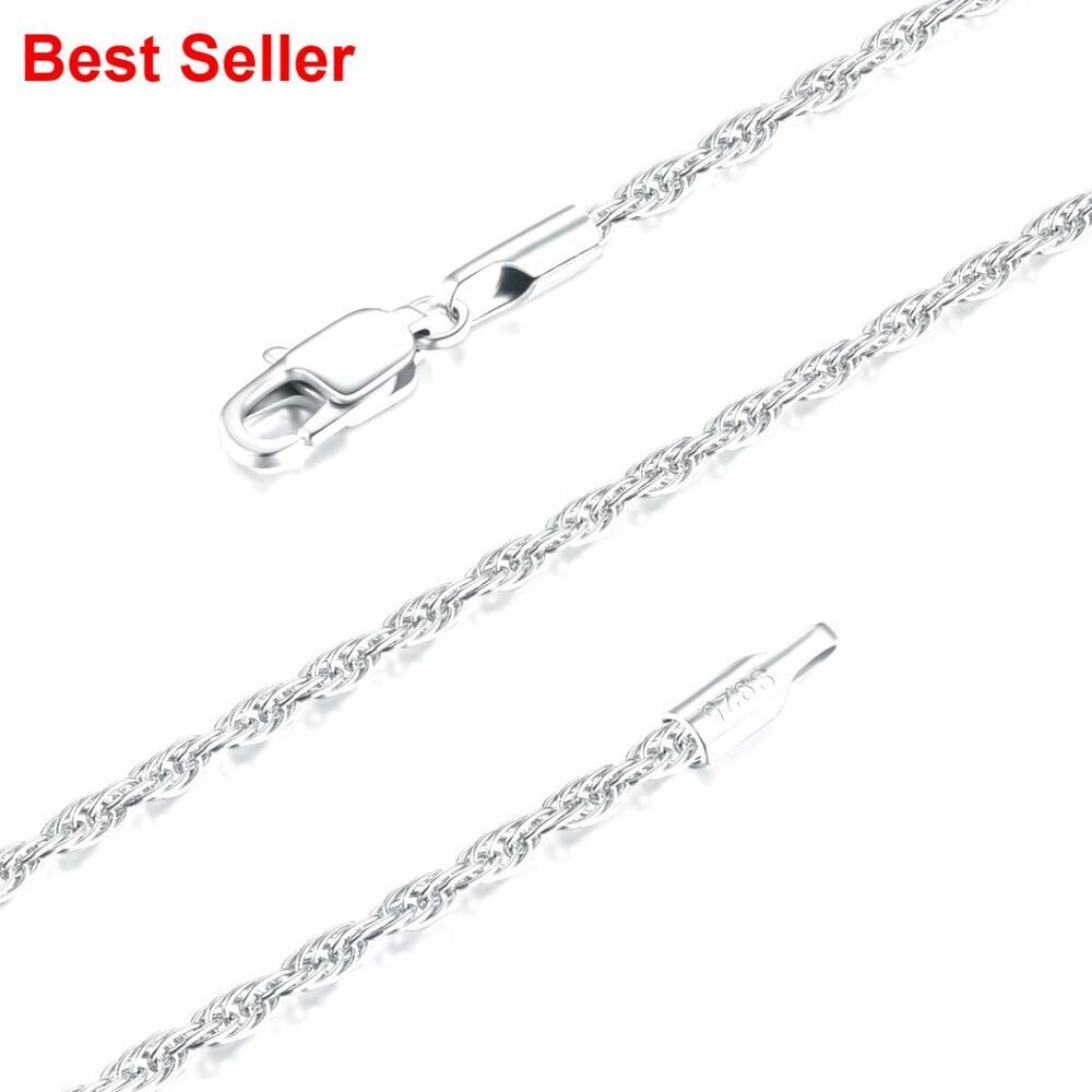 925 Sterling Silver Chain Necklace, 18K Gold Plated, Rope Chain